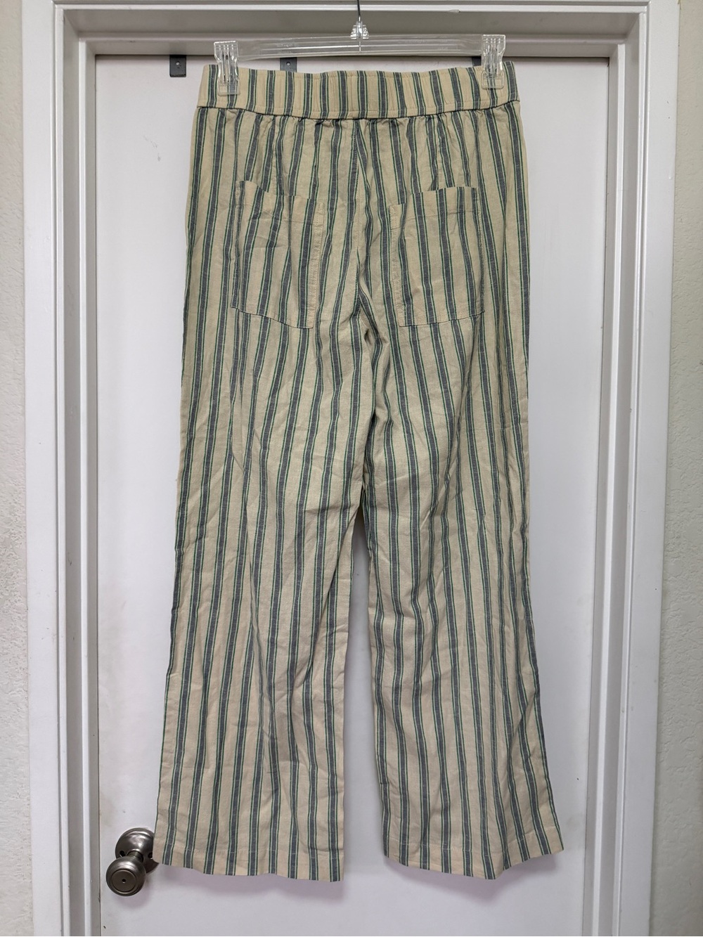 Toad&Co Taj Hemp Wide Leg Pant - striped - cream/blue/green - size M - Picture 2 of 7